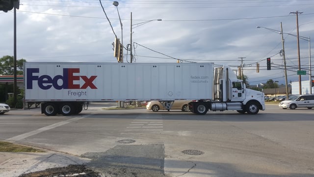FedEx Freight semi-trailer truck in Northbrook, Illinois.