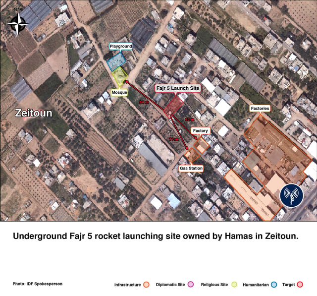 A Hamas rocket launch site and its civilian surroundings.