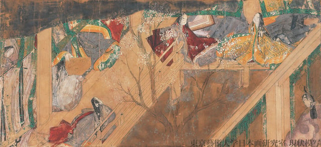 A handscroll painting dated c. 1130, illustrating a scene from the "Bamboo River" chapter of The Tale of Genji