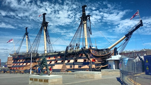 HMS Victory at Portsmouth Historic Dockyard is the world's oldest naval ship still in commission and is one of the city's most popular tourist attractions.