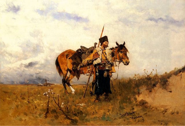 Cossack on duty (portrayal of 16th–17th century), painting by Józef Brandt