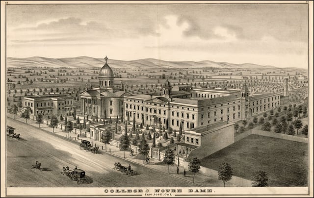 Notre Dame High School's original campus in 1876. It was the first school accredited in California to give degrees to women.