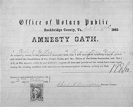 Oath of amnesty submitted by Robert E. Lee in 1865
