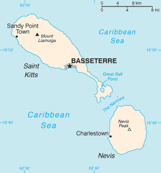 A map of Saint Kitts and Nevis