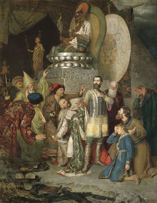 Prince Michael of Chernigov was passed between fires in accordance with ancient Turco-Mongol tradition. Batu Khan ordered him to prostrate himself before the tablets of Genghis Khan. The Mongols stabbed him to death for his refusal to do obeisance to Genghis Khan's shrine.