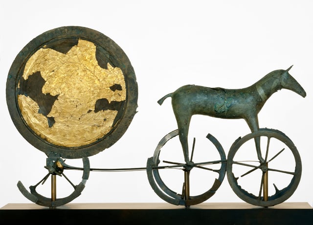 The gilded side of the Trundholm sun chariot dating from the Nordic Bronze Age