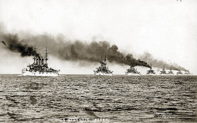 The Great White Fleet demonstrates U.S. naval power in 1907; it was proof that the U.S. Navy had blue-water capability.