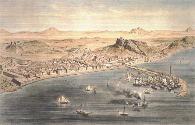 Alicante around year 1832. Engraving by Alfred Guesdon