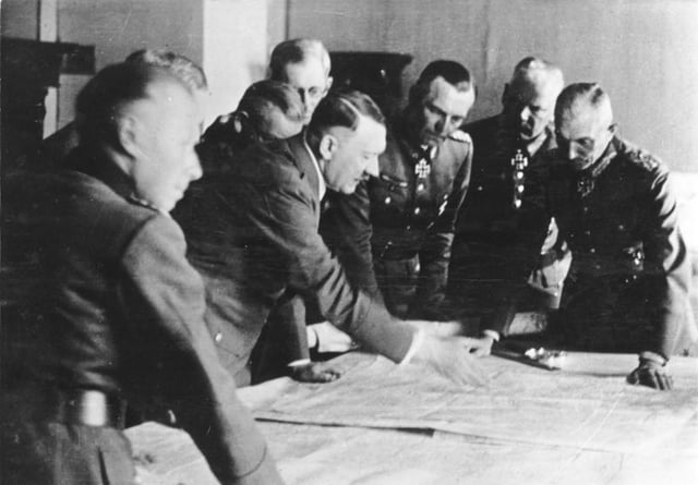 Adolf Hitler with generals Friedrich Paulus, Adolf Heusinger and Fedor von Bock in Poltawa, German-occupied Ukraine, June 1942