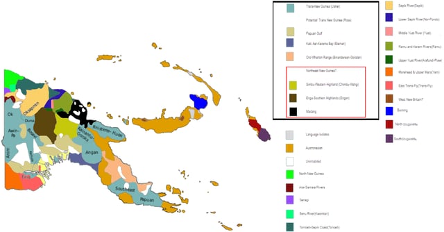 The language families of Papua New Guinea, according to Timothy Usher