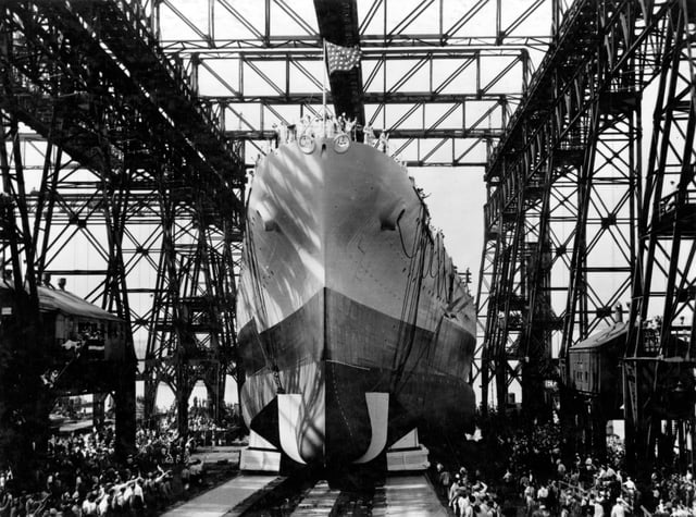 The USS North Carolina, launched at Brooklyn Navy Yard, June 1940