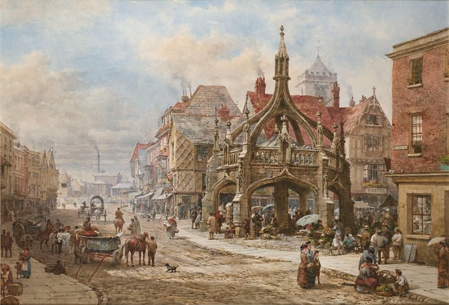 The Poultry Cross, Salisbury, painted by Louise Rayner, c. 1870