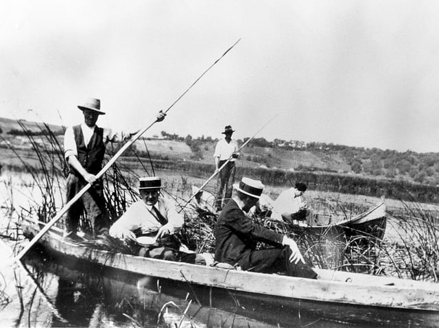 Members of the Malaria Commission of the League of Nations collecting larvae on the Danube delta, 1929