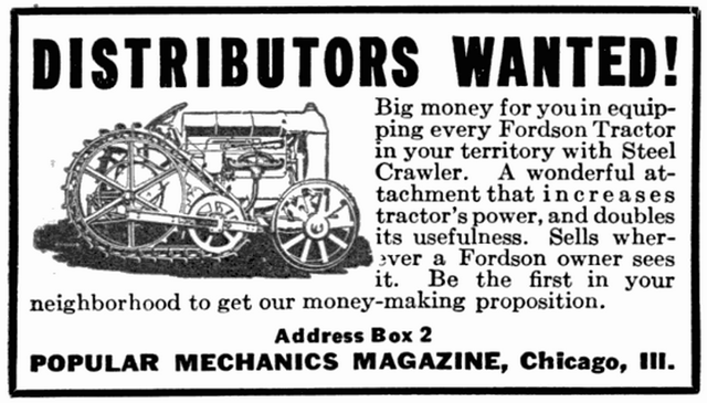 Bates Machine & Tractor Steel Crawler conversion kits, Popular Mechanics, 1922