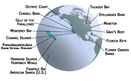 Global locator map of all sites in the United States National Marine Sanctuary system