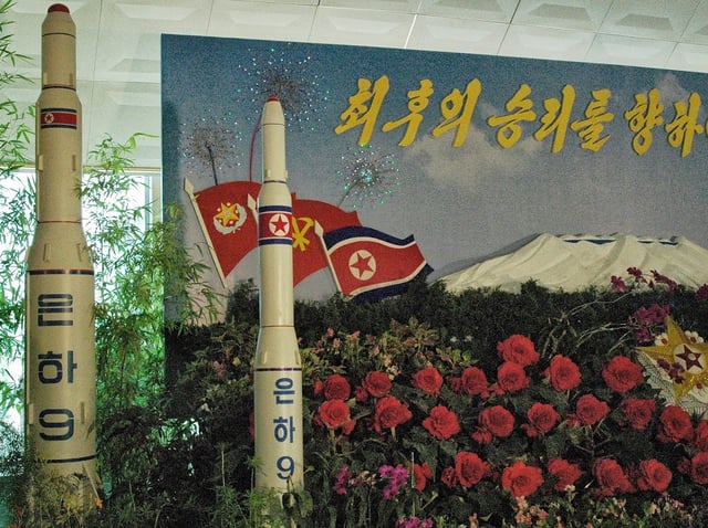Model of a Unha-9 rocket on display at a floral exhibition in Pyongyang, 30 August 2013