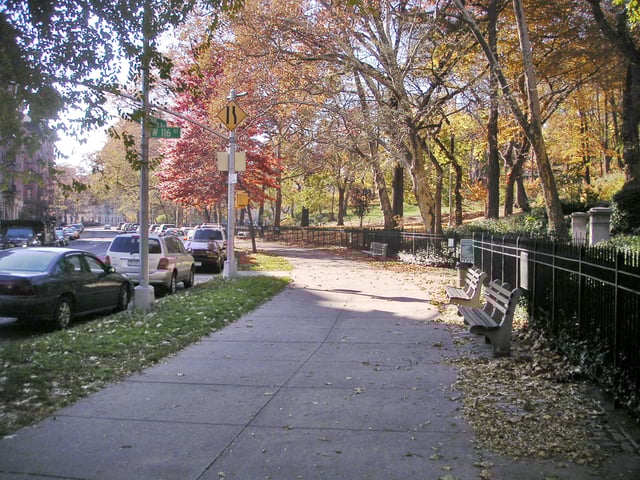 Morningside Avenue runs along the edge of the park in Harlem