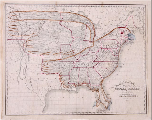 An 1833 map of the United States in the shape of an eagle