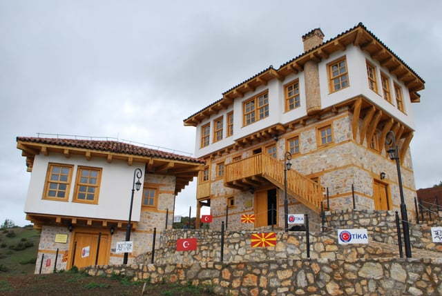 The reconstructed house of Atatürk's paternal grandparents, in the Ottoman village of Kocacık (Kodžadžik in present-day North Macedonia)