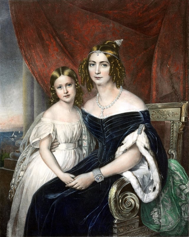 Amélie with her daughter, Princess Maria Amélia, 1840.