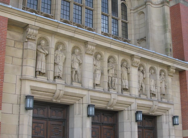 Statues of the University of Birmingham (Beethoven, Virgil, Michelangelo, Plato, Shakespeare, Newton, Watt, Faraday, and Darwin)