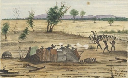 Fighting between Burke and Wills's supply party and Indigenous Australians at Bulla in 1861