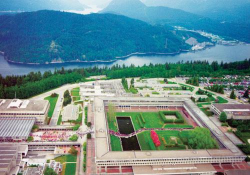 Aerial view of Simon Fraser University in Burnaby, British Columbia