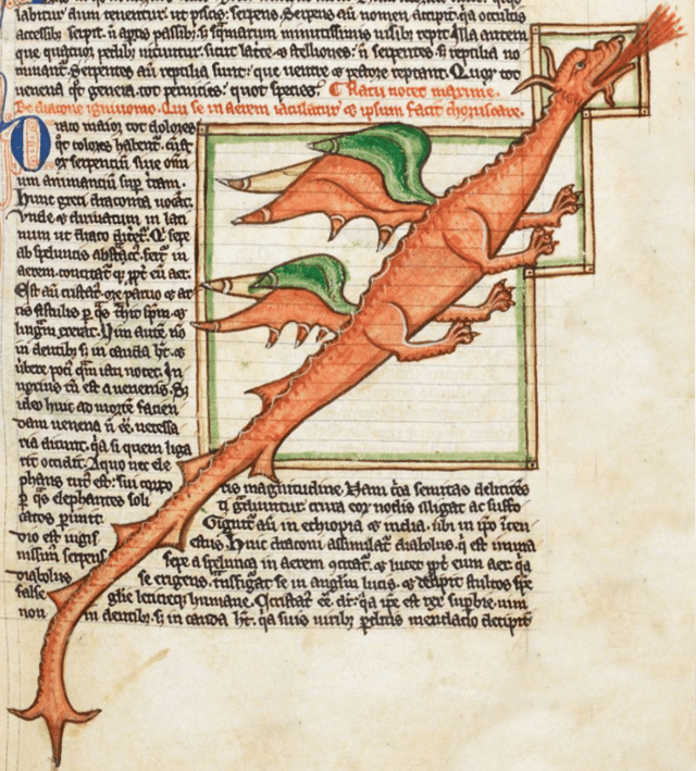 MS Harley 3244, a medieval bestiary dated to around 1260 AD, contains the oldest recognizable image of a fully modern, western dragon.