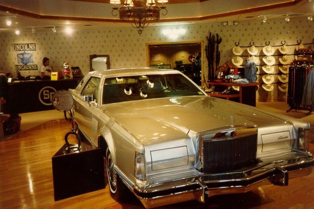 Jock Ewing's 1977 Continental Mark V on display from the television series Dallas