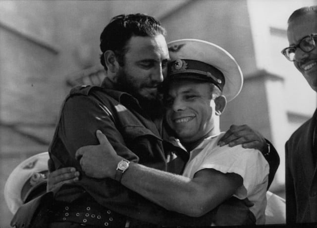 Castro and Soviet cosmonaut Yuri Gagarin, the first human in space