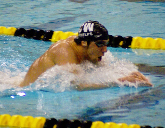World record holder and Olympic gold medalist Michael Phelps in the 400 IM.