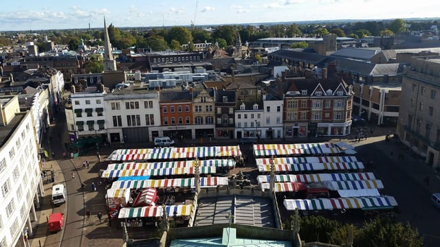 Cambridge Market viewed from the Tower of St. Mary the Great
