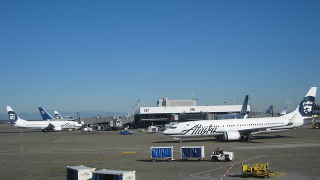 Alaska and United planes at the North Satellite Terminal