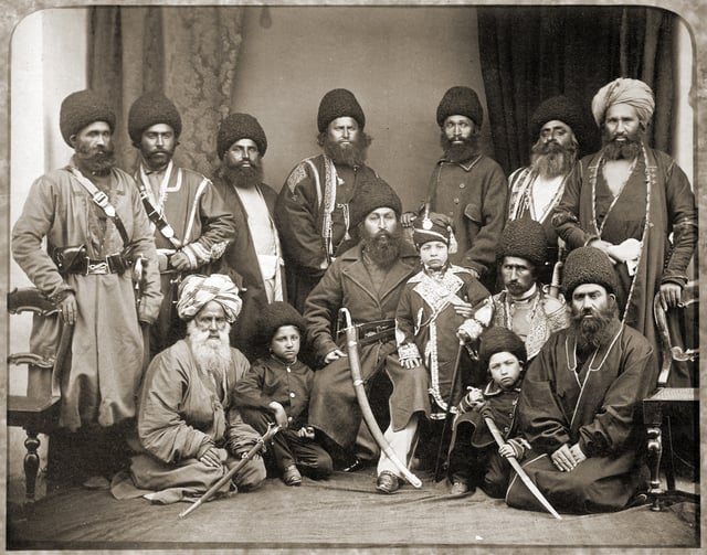 Afghan Amir Sher Ali Khan (in the center with his son) and his delegation in Ambala, near Lahore, in 1869