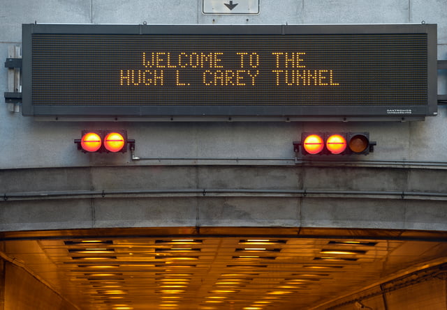 Variable-message sign at the tunnel's entrance