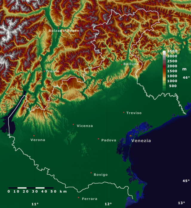 Relief map of Veneto