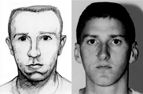 FBI sketch (left) and McVeigh (right).