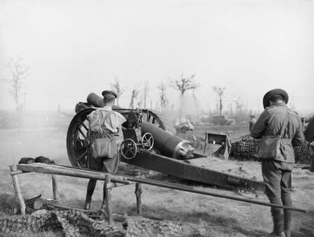 Australian gun at full recoil after firing, Third Battle of Ypres, 15 September 1917