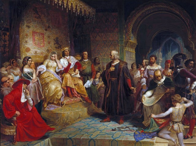 Columbus before the Queen, as imagined by Emanuel Gottlieb Leutze, 1843