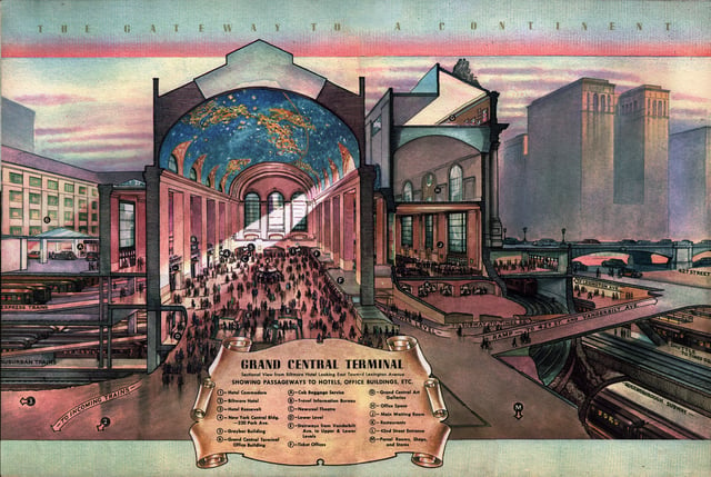 Cutaway drawing, illustrating the use of ramps, express and suburban tracks, and the viaduct