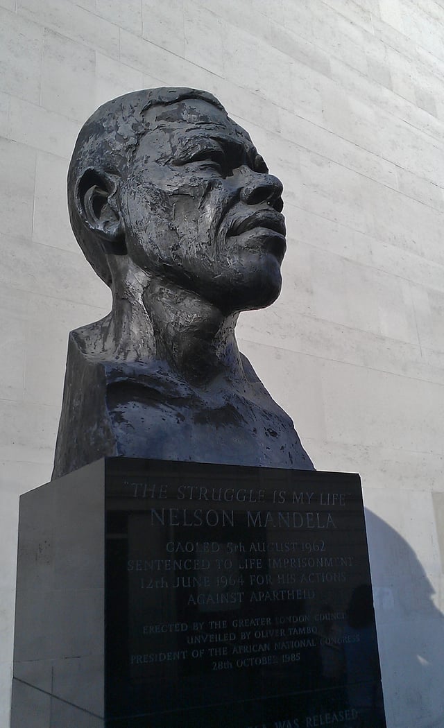 Bust of Mandela erected on London's South Bank by the Greater London Council administration of Ken Livingstone in 1985