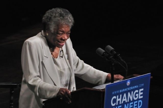 Maya Angelou speaking at a rally for Barack Obama, 2008