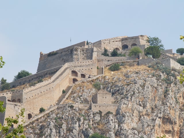 The Venetian fort of Palamidi in Nafplion, Greece, one of many forts that secured Venetian trade routes in the Eastern Mediterranean.