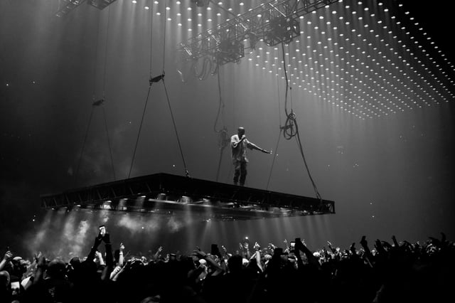 West performing during the Saint Pablo Tour in 2016.