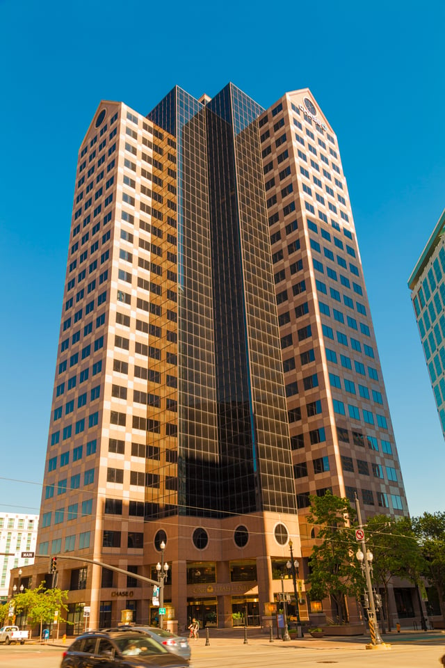 Chase offices and branch in One Utah Center tower in Salt Lake City