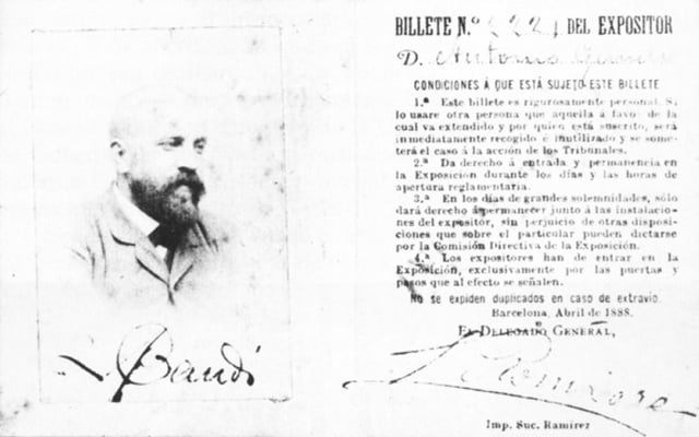 Gaudí's exposition licence at the Exposición Universal de Barcelona, 1888