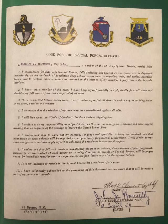 “Code of the Special Forces Operator,” circa 1959. This example pre-dates "Delta" among others.