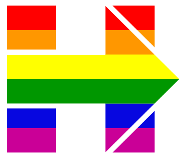 Alternate version of Clinton's 2016 campaign logo in rainbow colors, used on Twitter and on Facebook by the campaign, after release of the candidate's April 28, 2015, statement on same-sex marriage