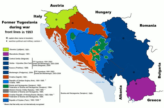 Yugoslavia at the time of its dissolution, early 1992