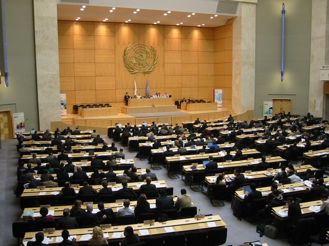 The assembly hall of the Palace of Nations.